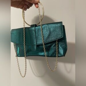 Metallic Green Clutch with Gold Chain